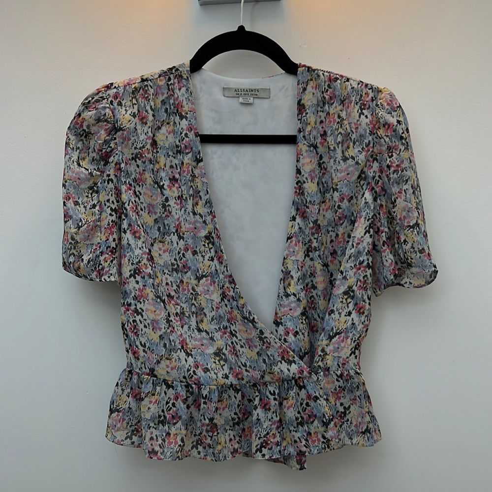All Saints Cropped Floral Blouse